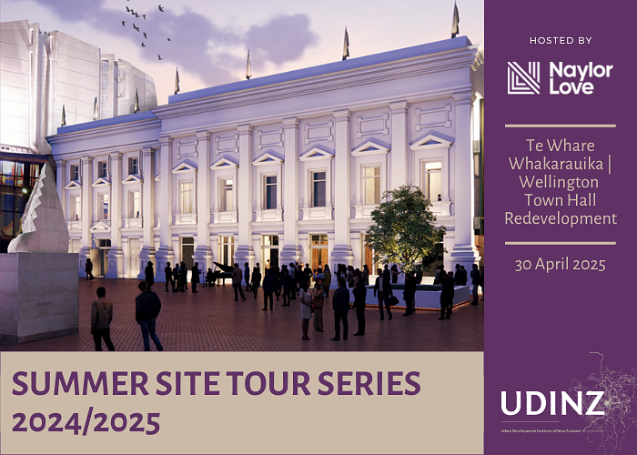 UDINZ Summer Site Tour: Te Whare Whakarauika | Wellington Town Hall Redevelopment logo